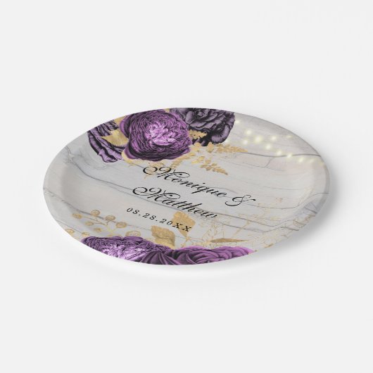 Rustic Paars Peony Wood String of Lights Paper PL Papieren Bordje (Gekanteld)