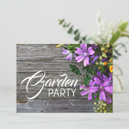 Rustic Paars Petals, Garden Party Kaart (Staand voorkant)