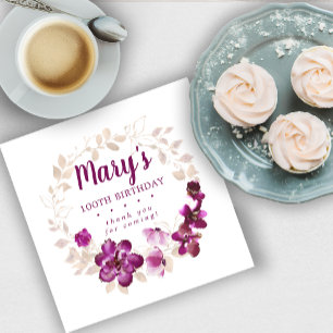 Rustic Paars Pink Floral 100th Birthday Hartelijk  Servet