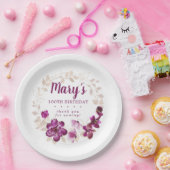 Rustic Paars Pink Floral 100th Birthday Papieren Bordje (Feest)