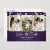 Rustic Paars Wedding Photo Save the Date Aankondigingskaart (Voorkant / Achterkant)