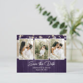 Rustic Paars Wedding Photo Save the Date Aankondigingskaart (Staand voorkant)