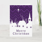 Rustic Paarse Argyle Brei Kerstmis Dorp Kaart (Voorkant)