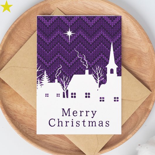 Rustic Paarse Argyle Brei Kerstmis Dorp Kaart