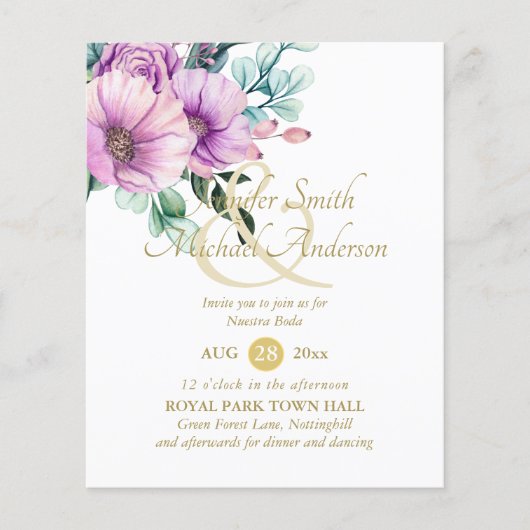 Rustic Paarse Bloemen Nuestra Boda Uitnodigingen (Voorkant)