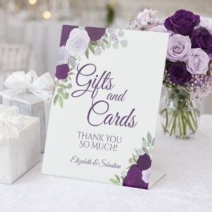 Rustic Paarse Boho Bloemige Cadeaus & Kaarten Trou Reclamebord Met Voetstuk