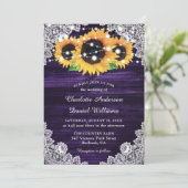 Rustic Paarse Bruine Linten Kant Zonnebloem Bruilo Kaart (Staand voorkant)