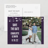 Rustic Paarse Burlap Wedding Save the Date Photo Aankondigingskaart (Voorkant / Achterkant)