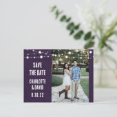Rustic Paarse Burlap Wedding Save the Date Photo Aankondigingskaart (Staand voorkant)