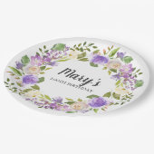 Rustic Paarse Floral 100e verjaardag Papieren Bordje (Gekanteld)