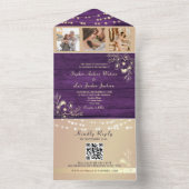 Rustic Paarse Foto's Trouw QR Code All In One Uitnodiging (Binnen)