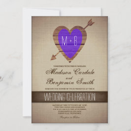 Rustic Paarse Heart Arrow Country Wedding Invites Kaart