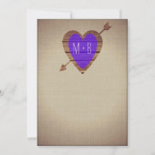 Rustic Paarse Heart Arrow Country Wedding Invites Kaart (Achterkant)