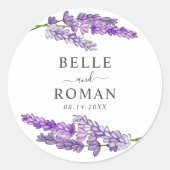 Rustic Paarse Lavendel Waterverf Bruiloft Ronde Sticker (Voorkant)