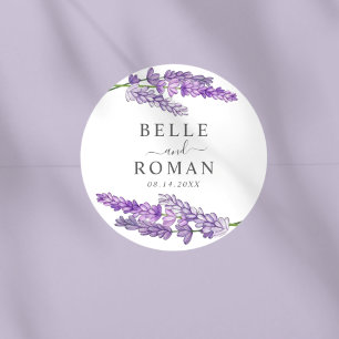 Rustic Paarse Lavendel Waterverf Bruiloft Ronde Sticker