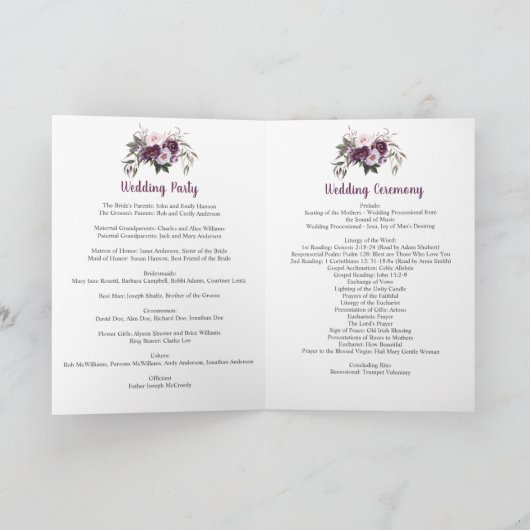 Rustic Paarse Pruim Pioenrozen Herten Wedding Prog Feestdagen Kaart (Binnen)