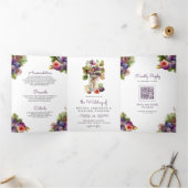 Rustic Paarse Vijgen All in One QR Code Trouwen Drieluik Uitnodiging (Binnen)