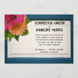 Rustic Painted Wood Daisies Wedding Invitting Kaart