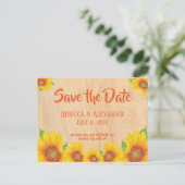 Rustic Painterly Sunflower Save the Date Briefkaart (Staand voorkant)