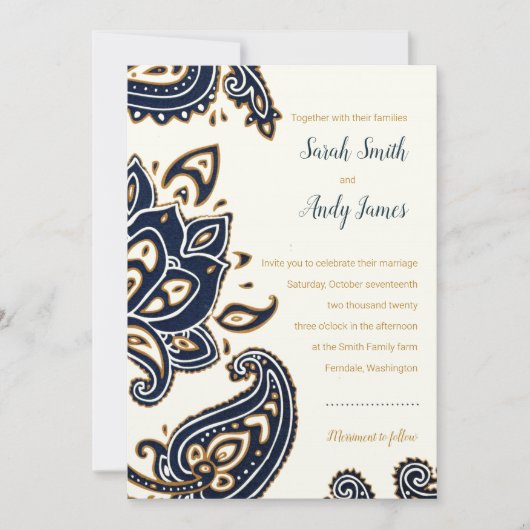 Rustic Paisley Wedding Invitation Kaart (Voorkant)