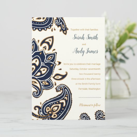 Rustic Paisley Wedding Invitation Kaart (Staand voorkant)