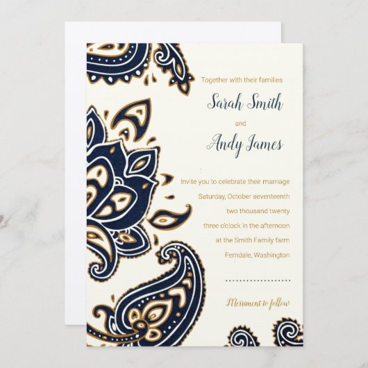 Rustic Paisley Wedding Invitation Kaart (Voorkant / Achterkant)