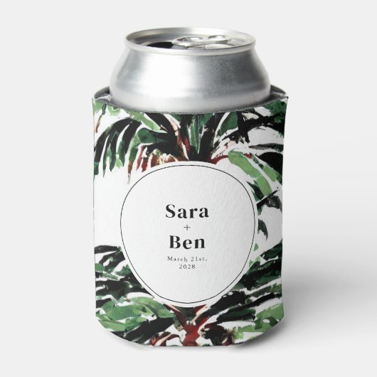 Rustic Pakte Palm Trees Beach Wedding Blikjeskoeler (Blikje Voorkant)