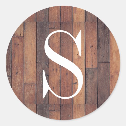Rustic Pallet Wood Farmhouse Monogram Initiaal Ronde Sticker (Voorkant)