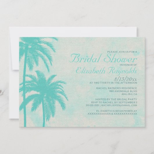 Rustic Palm Tree Burlap Bridal Shower Invitations Kaart (Voorkant)