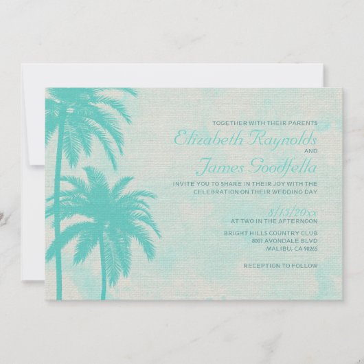 Rustic Palm Tree Burlap Wedding Invitations Kaart (Voorkant)