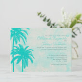 Rustic Palm Tree Burlap Wedding Invitations Kaart (Staand voorkant)