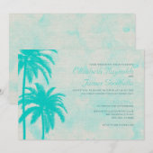 Rustic Palm Tree Burlap Wedding Invitations Kaart (Voorkant / Achterkant)