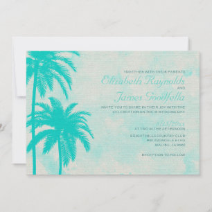 Rustic Palm Tree Burlap Wedding Invitations Kaart