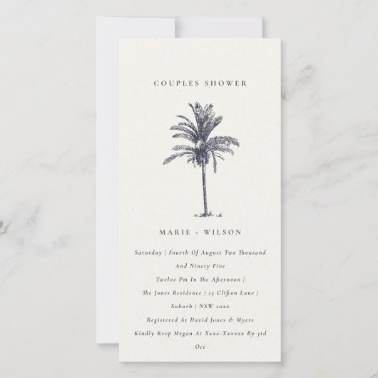 Rustic Palm Tree Navy Kraft Couples Shower Bedankkaart (Voorkant)