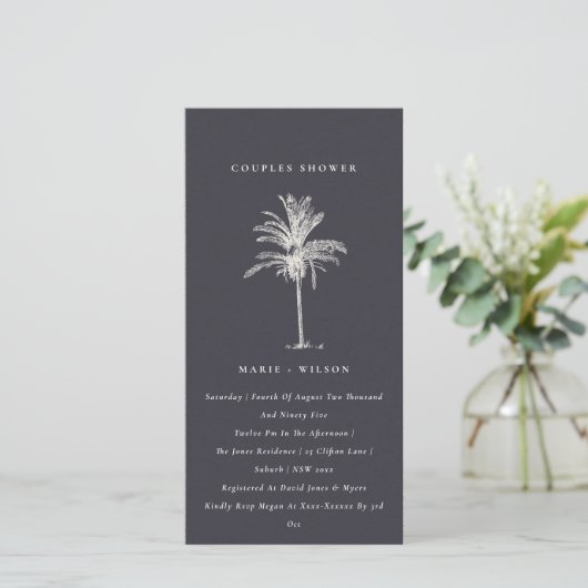 Rustic Palm Tree Navy Kraft Couples Shower Bedankkaart (Staand voorkant)