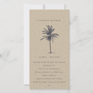 Rustic Palm Tree Navy Kraft Couples Shower Bedankkaart