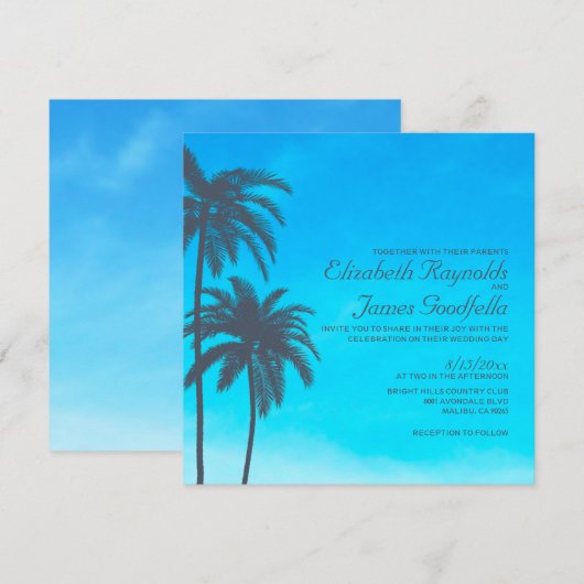 Rustic Palm Tree Wedding Invitations Kaart (Voorkant / Achterkant)