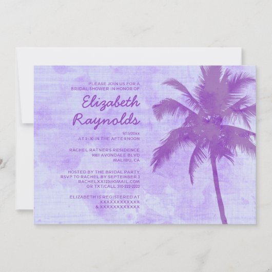 Rustic Palm Trees Beach Bridal Shower Invitations Kaart (Voorkant)