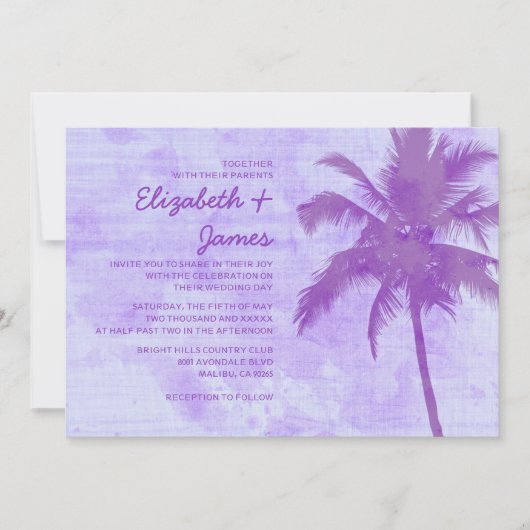 Rustic Palm Trees Beach Wedding Invitations Kaart (Voorkant)