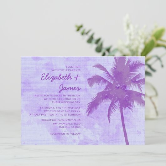 Rustic Palm Trees Beach Wedding Invitations Kaart (Staand voorkant)