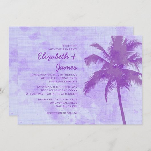 Rustic Palm Trees Beach Wedding Invitations Kaart (Voorkant / Achterkant)