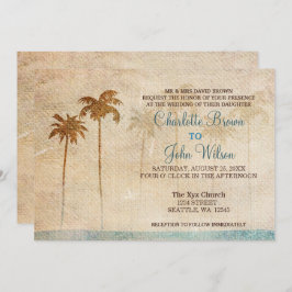 Rustic Palm Trees Beach Wedding Invitations Kaart
