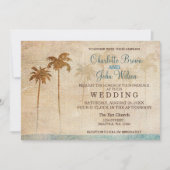 Rustic Palm Trees Beach Wedding Invitations Kaart (Voorkant)