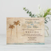 Rustic Palm Trees Beach Wedding Invitations Kaart (Staand voorkant)