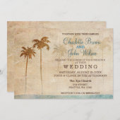Rustic Palm Trees Beach Wedding Invitations Kaart (Voorkant / Achterkant)