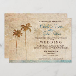 Rustic Palm Trees Beach Wedding Invitations Kaart