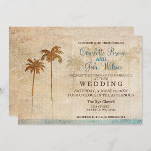 Rustic Palm Trees Beach Wedding Invitations Kaart