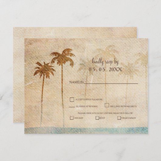 Rustic Palm Trees Beach Wedding rsvp (Voorkant / Achterkant)