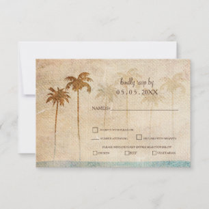 Rustic Palm Trees Beach Wedding rsvp Kaart