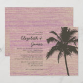 Rustic Palm Trees Burlap Wedding Invitations Kaart (Voorkant / Achterkant)